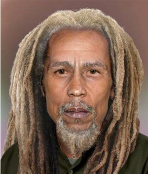 Bob Marley aurait aujourd&rsquo;hui 70 ans. Un artiste s&rsquo;est essay&eacute; &agrave; le repr&eacute;senter son apparence s&rsquo;il &eacute;tait toujours en vie. (source : http://www.vintagemakeup.fr/chanteurs-disparus-ressuscites/)