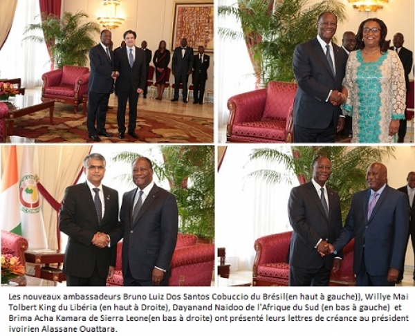 C&ocirc;te d&rsquo;Ivoire : Quatre nouveaux ambassadeurs pr&eacute;sentent leurs lettres de cr&eacute;ance au pr&eacute;sident de la R&eacute;publique