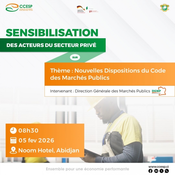 C&ocirc;te d'Ivoire : les acteurs du secteur priv&eacute; se forment sur les nouvelles dispositions du code des march&eacute;s publics
