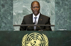 Le pr&eacute;sident Alassane Ouattara &agrave; la trinune de l'ONU (Image d'archives)